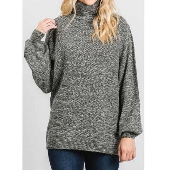Women's Plus Turtleneck Sweater Light Neutral Grey Gray 1X - Picture 2 of 4